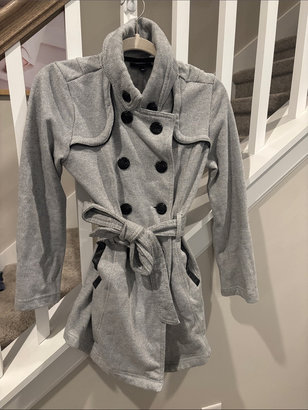 Iz Byer Light Gray Double-Breasted Trench Coat with Belt